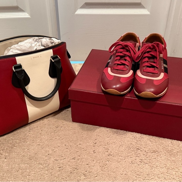 Bally Red, Pink, and White Sneakers with Black Accents and Matching Bag - Picture 9 of 10